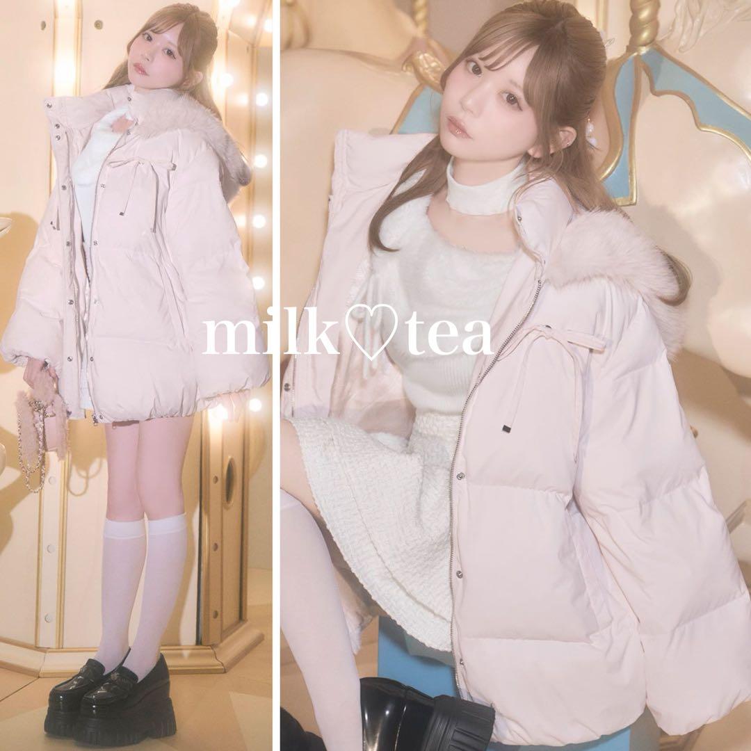 新品タグ付 ミシェルマカロン ピンク フリー ファーフードリボンダウンコート 新品タグ付 ミシェルマカロン ピンク フリー ファーフードリボンダウン