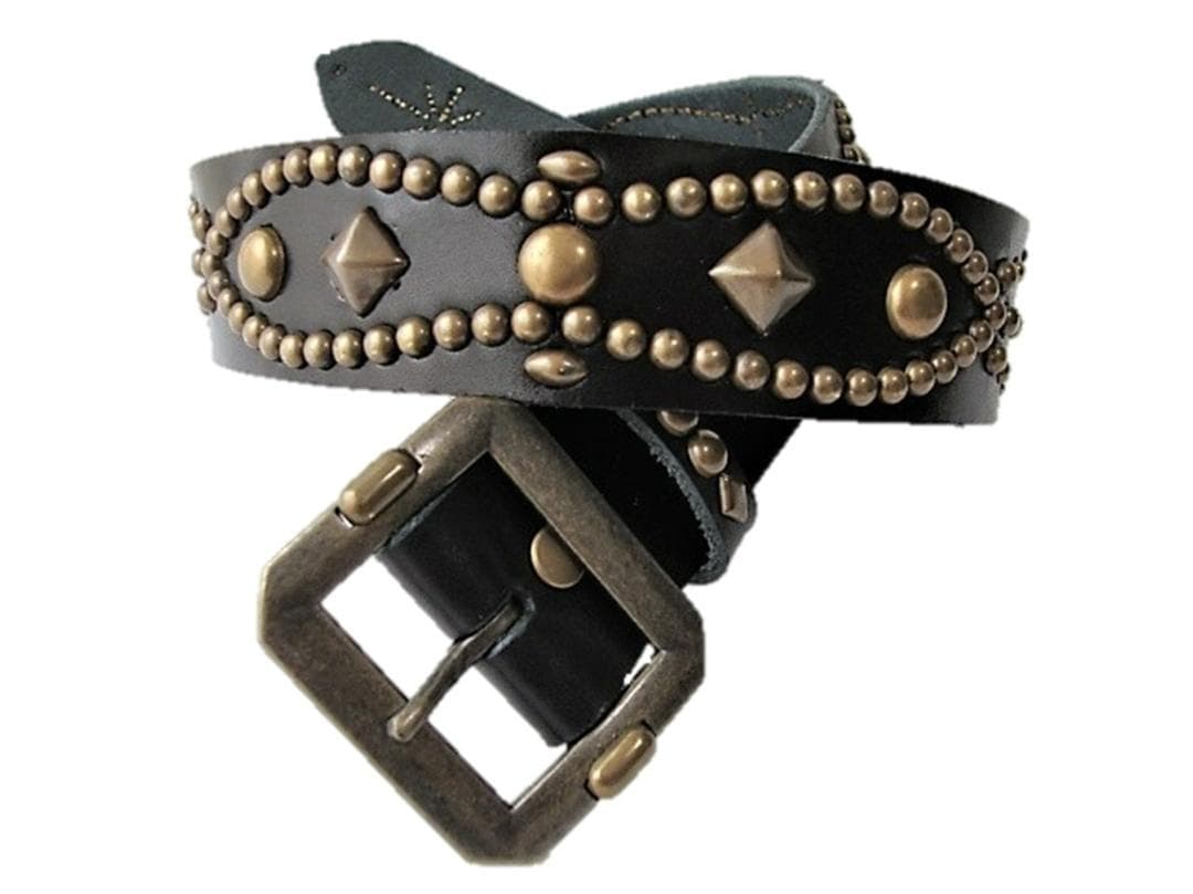 栃木レザー ピーナッツ型スタッズベルト 黒 ヴィンテージタイプ 一枚革