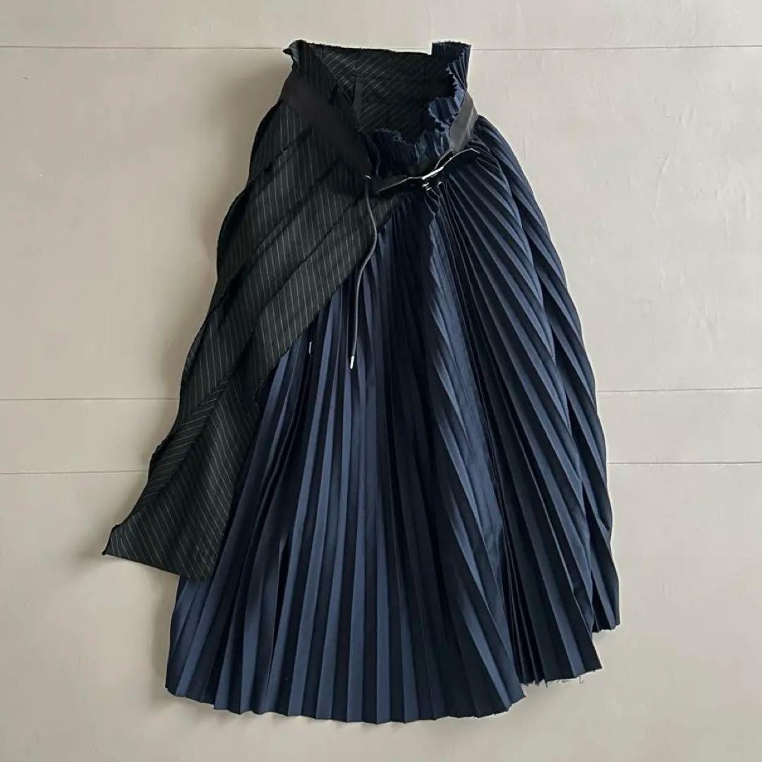 sacai サカイ ドッキング アシンメトリー プリーツ ラップスカート