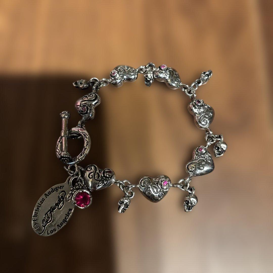 エドハーディ　ブレスレット　ハート　スカル　ルビー　ロゴ　プレート Ed Hardy（エド・ハーディー） ブレスレット メンズ レディース リング