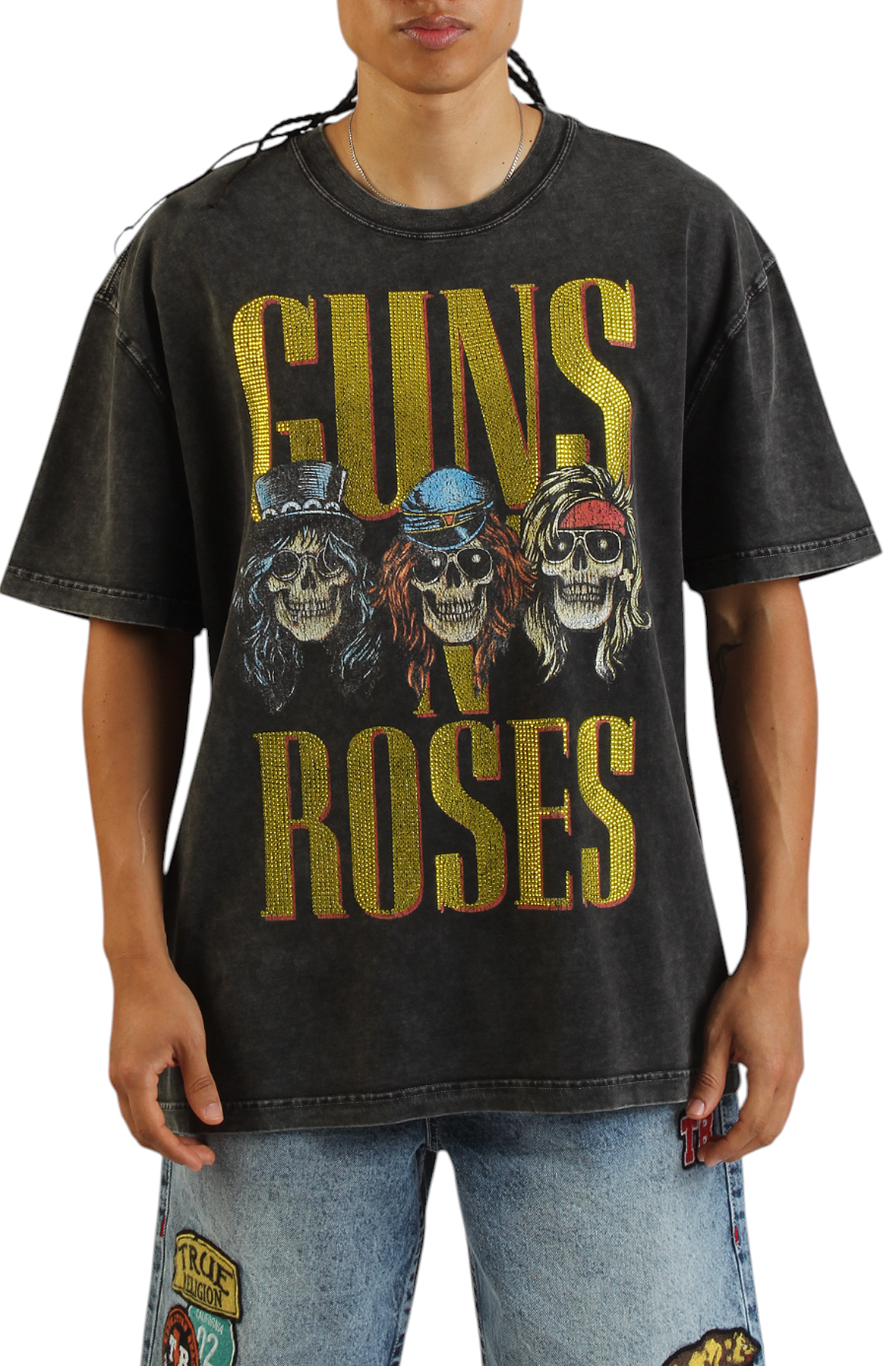 MAXIMA Guns N Roses Outta Me Rhinestone T-Shirt 7U10008-WBK - Shiekh