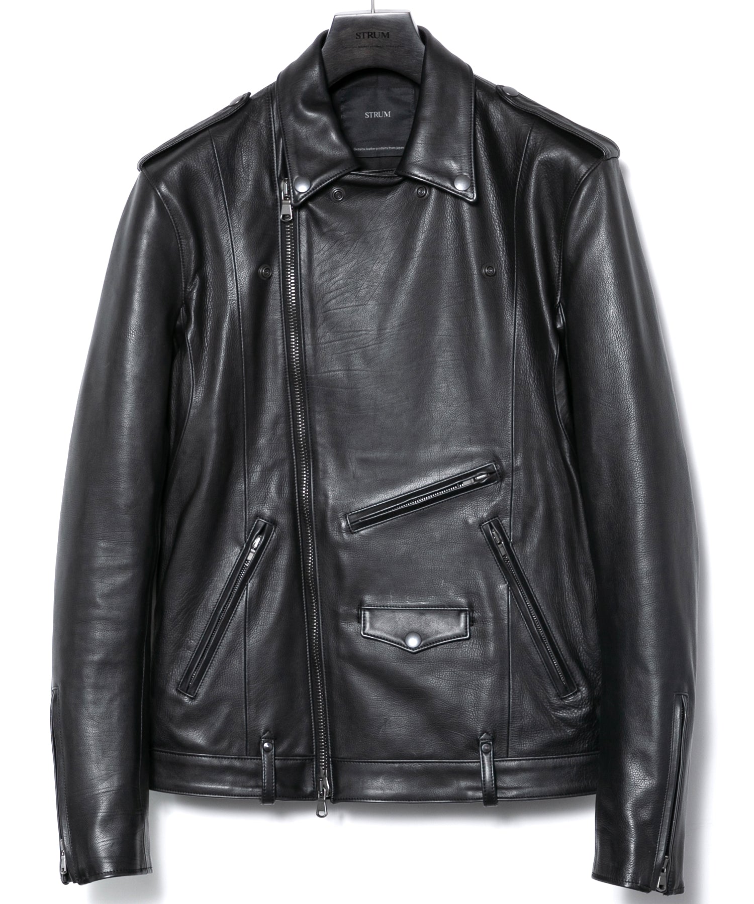 オイルカーフ ROM [DARK] ダブルライダースジャケット - BLACK – STRUM
