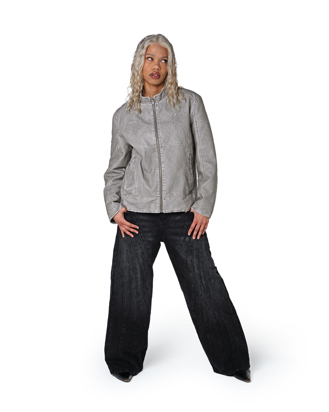 Biker Leather Jacket Vintage Grey | Strides