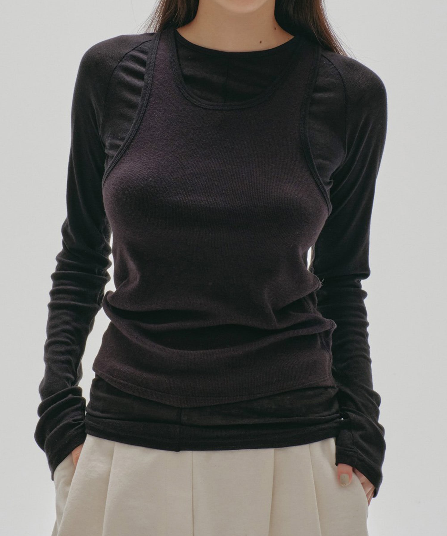 Layered Sheer Long T-shirts(FREE BLACK): TODAYFUL: WOMENS