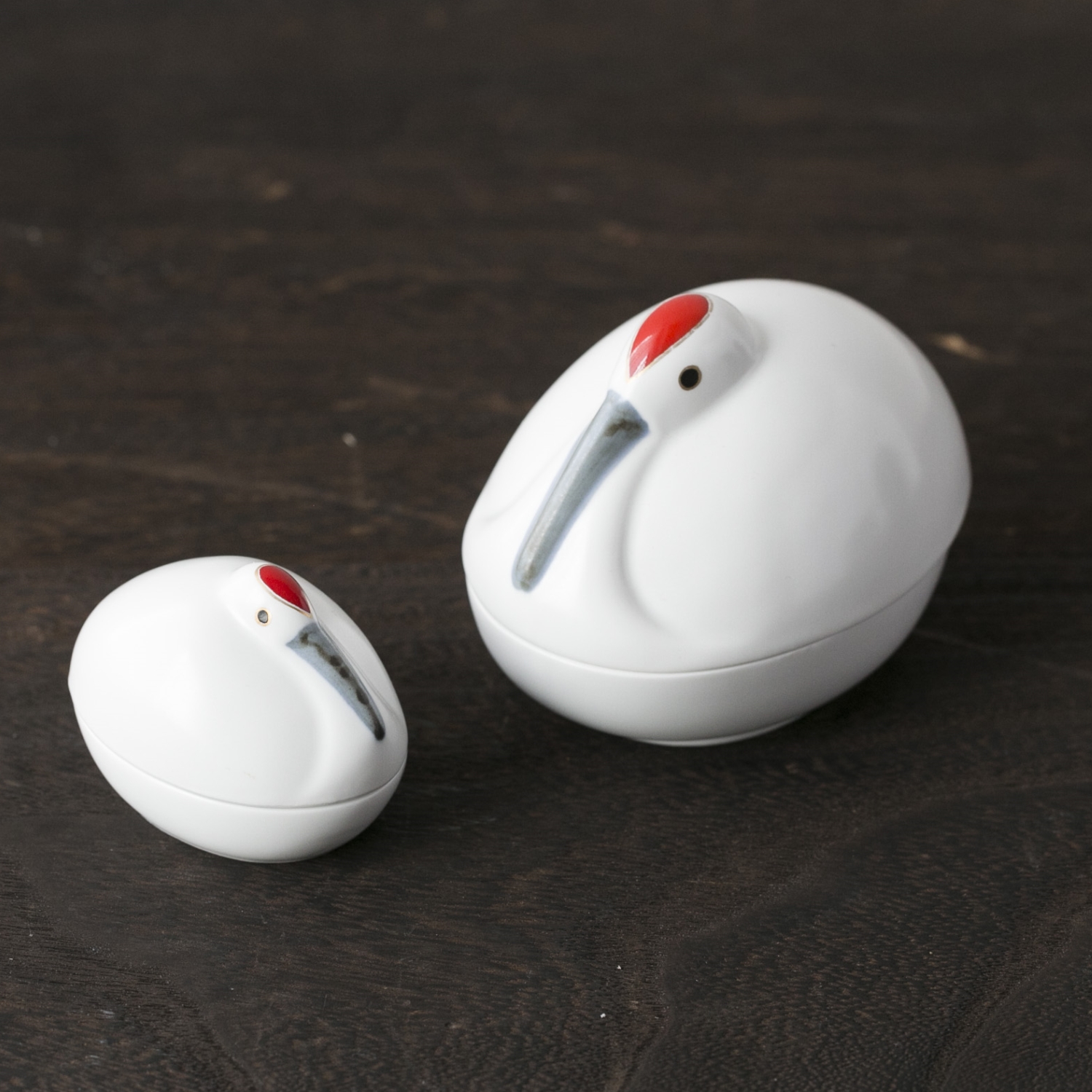 幸楽窯 錦雪衣鶴型 小蓋物 -おめでたい鶴をかたどった蓋付きの器